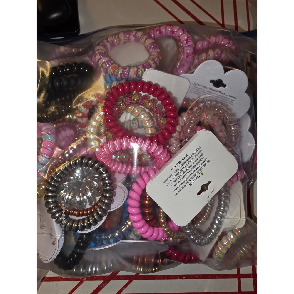 Large Lot Spiral Hair Ties Coil Elastic Bands Iridescent Matte Patterned 25+ Pc